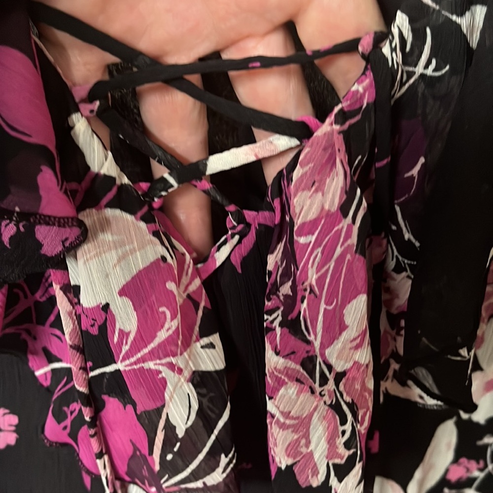Roaman’s chiffon sheer arm sleeveless black underlies bodice pink black cream - Picture 3 of 14